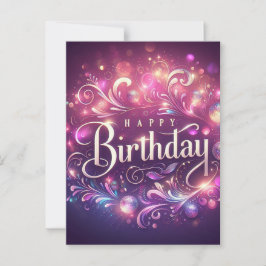 Postal Cartão de Aniversário Floral Elegante com Brilho -