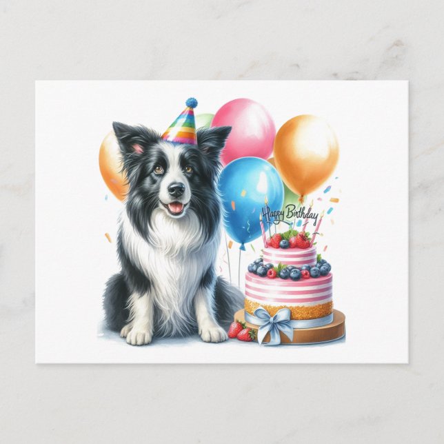 Postal Cartão de aniversário fofo do border collie (Frente)