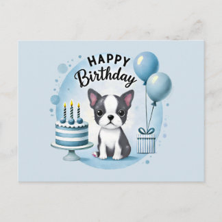 Postal Cartão de aniversário fofo do Boston Terrier