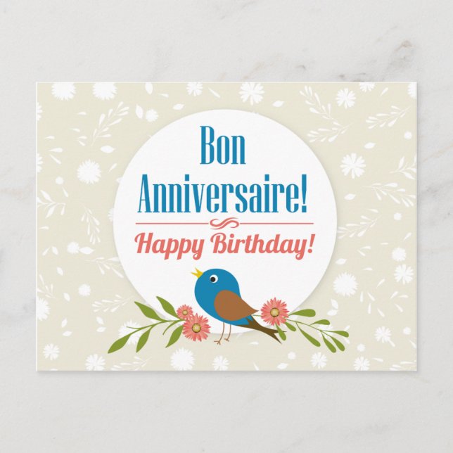 Postal Cartão de aniversário francês (Frente)