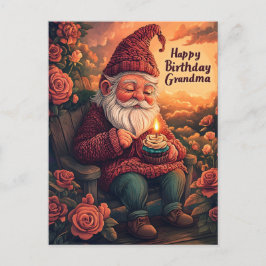 Postal Cartão de Aniversário Gnomo para a vovó