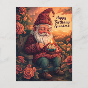 Postal Cartão de Aniversário Gnomo para a vovó