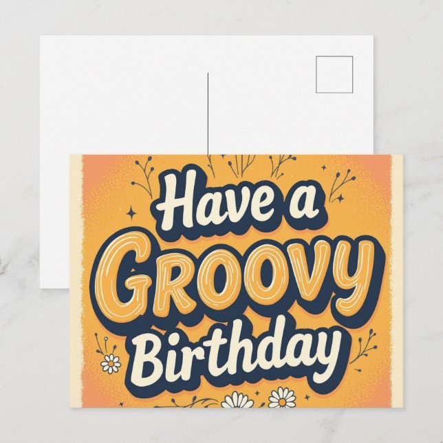 Postal Cartão de aniversário Groovy 70s (Frente/Verso)
