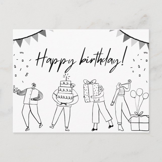 Postal Cartão de aniversário ilustrado (Frente)