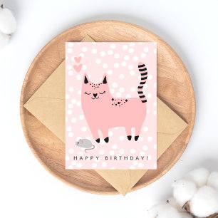 Postal Cartão de Aniversário Infantil Gatinho Rosa Fofinh