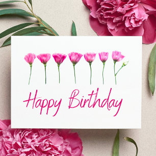 Postal Cartão de aniversário mínimo com flores rosa