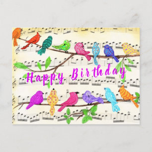 Postal Cartão de Aniversário para Aves Musicais primavera