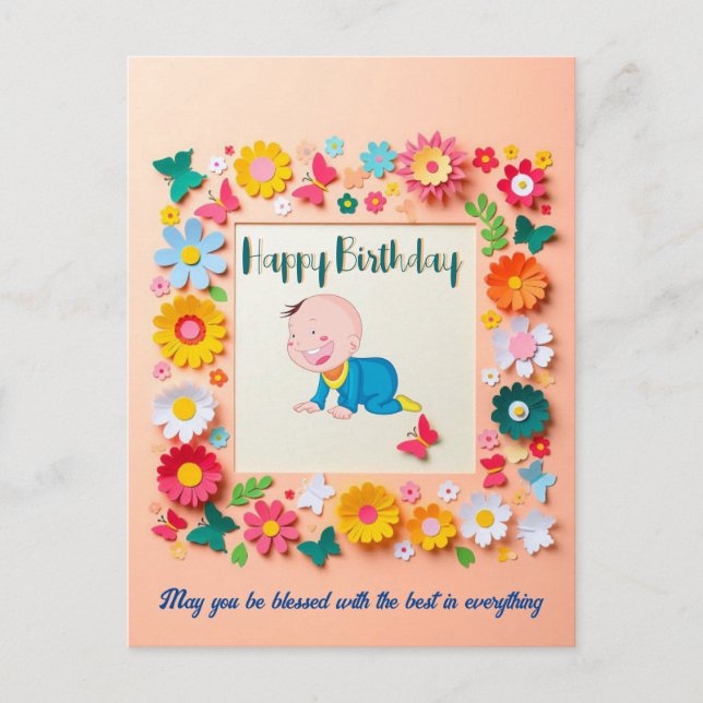 Postal Cartão de Aniversário Personalizado de Quadro Flor (Frente)