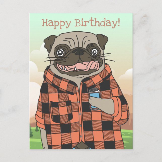 Postal Cartão de aniversário Pug (Frente)