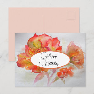 Postal Cartão de Aniversário Rosa floral Vermelho Amarelo