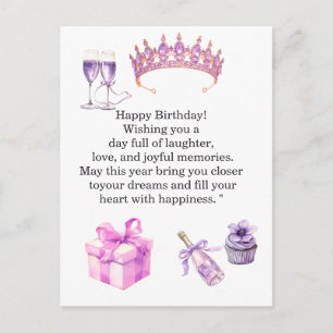 Postal Cartão de Aniversário Roxo de Luxo para Mulheres