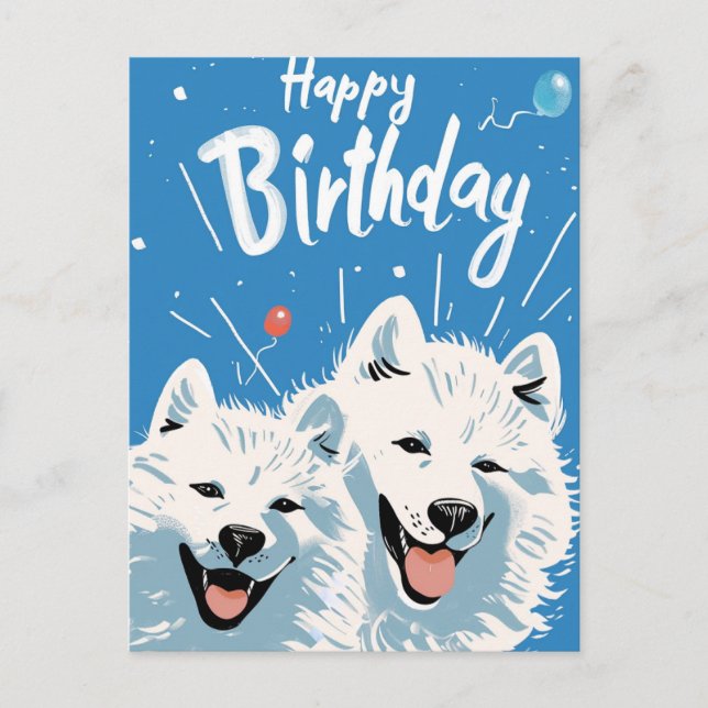 Postal Cartão de Aniversário Samoyed (Frente)