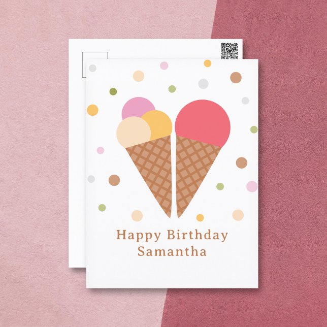 Postal Cartão de aniversário Sorvete (Ice Cream Happy Birthday Postcard)
