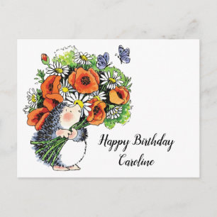 Postal Cartão de Aniversárioouriço Caprichoso e Papoulas