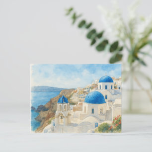 Postal Cartão de aquarela de Santorini Grécia, Igreja da