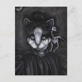Postal Cartão de Arte Gato Gótico Vitoriano Esqueleto de 