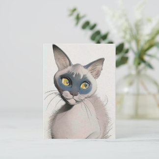 Postal Cartão de Arte para Gatos Siameses