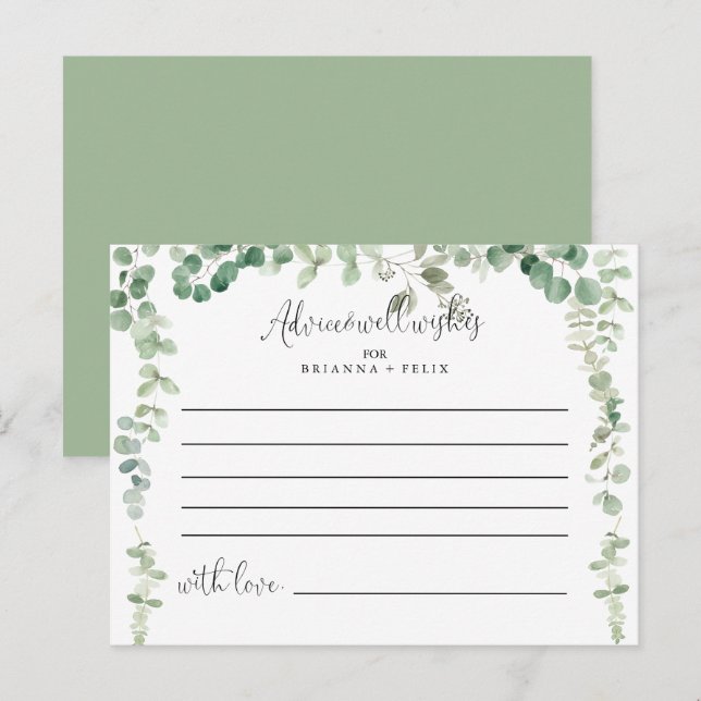 Postal Cartão de Aviso de Casamento Eucalyptus Verde Mini (Frente/Verso)