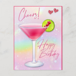 Postal Cartão de Boas Festas de Aniversário Pink Cheers