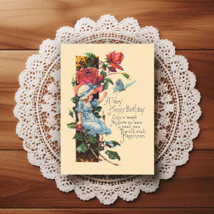Postal Cartão de Boas Festas de Aniversário Vintage Iníci