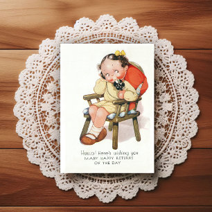 Postal Cartão de Boas Festas de Aniversário Vintage Iníci