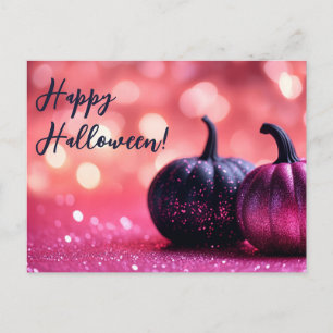 Postal Cartão de Boas Festas de Halloween com Brilho Pret