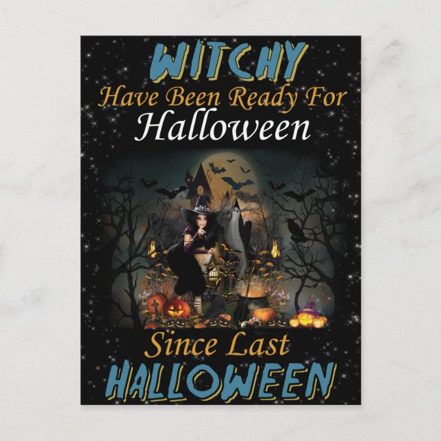 Postal Cartão de Boas Festas de Halloween da Whitchy (Frente)