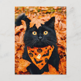Postal Cartão de Boas Festas de Halloween do Gato Preto