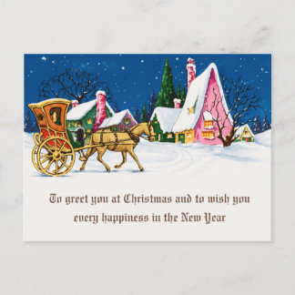 Postal Cartão de Boas Festas de Natal Antigo com Carruage