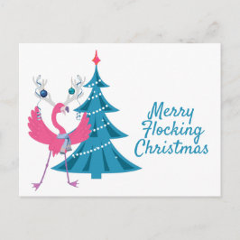 Postal Cartão de Boas Festas de Natal Engraçado Flamingo 
