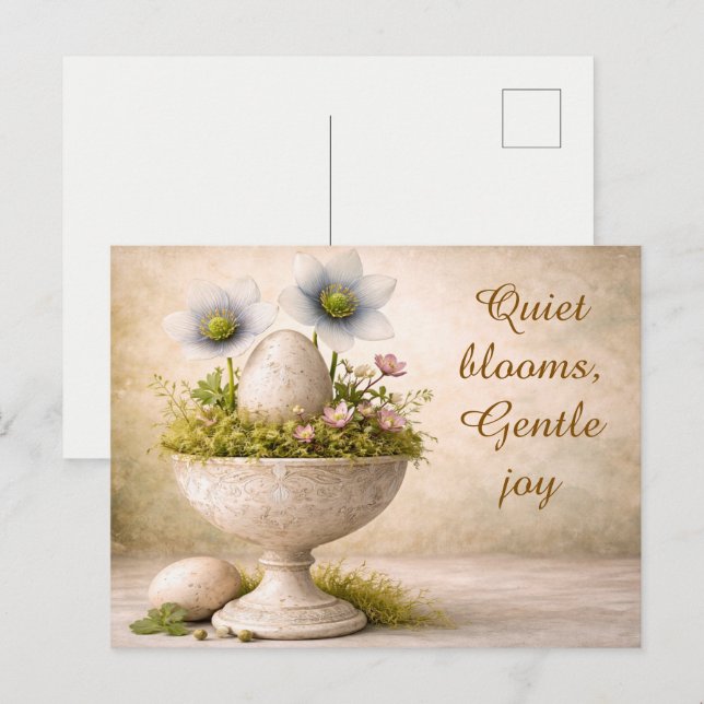 Postal Cartão de Boas Festas de Páscoa Minimal Floral Pri (Frente/Verso)