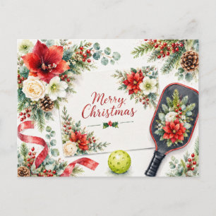 Postal Cartão de Boas Festas de Pickleball Floral