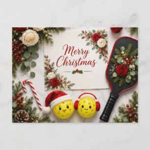 Postal Cartão de Boas Festas de Pickleball Floral