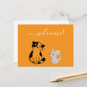 Postal Cartão de Boas-Vindas Laranja com Gato & Rato