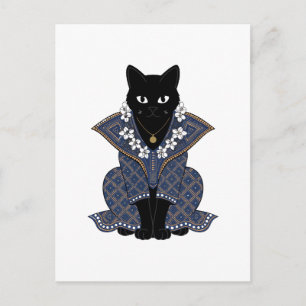 Postal Cartão de Boas-Vindas Mystic Black Cat Blue Batik
