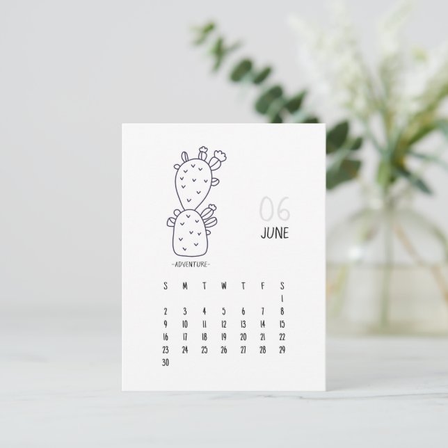 Postal Cartão de Calendário de Cactus Personalizável de J (Em pé/Frente)