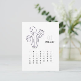 Postal Cartão de Calendário Personalizável Cactus 2024 de