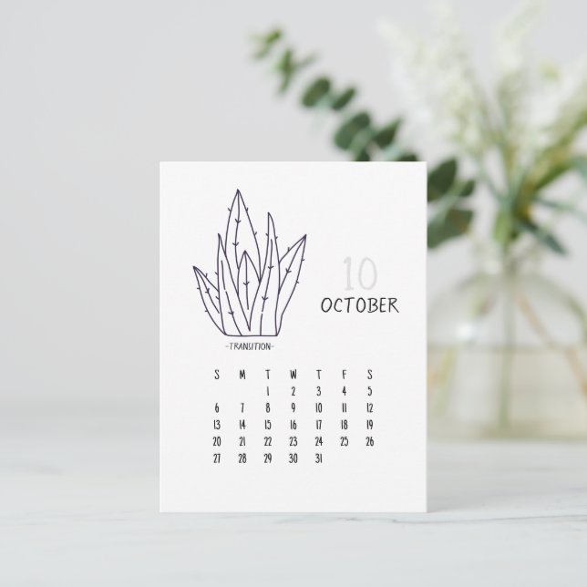 Postal Cartão de Calendário Personalizável do Cactus 2024 (Em pé/Frente)