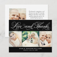 Cartão de Casamento com 3 Fotos Preto e Branco Amo