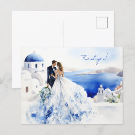 Postal Cartão de casamento com pintura aquosa de Santorin