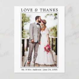Postal Cartão de Casamento Foto Amor Obrigado Minimalista
