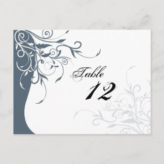 Postal Cartão de Casamento Número da Tabela - Floral Azul