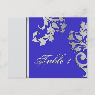 Postal Cartão de Casamento Número de Tabela - Azul Real e
