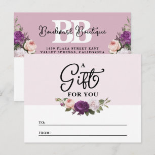 Postal Cartão de Certificado de Presente Floral Mauve Poe
