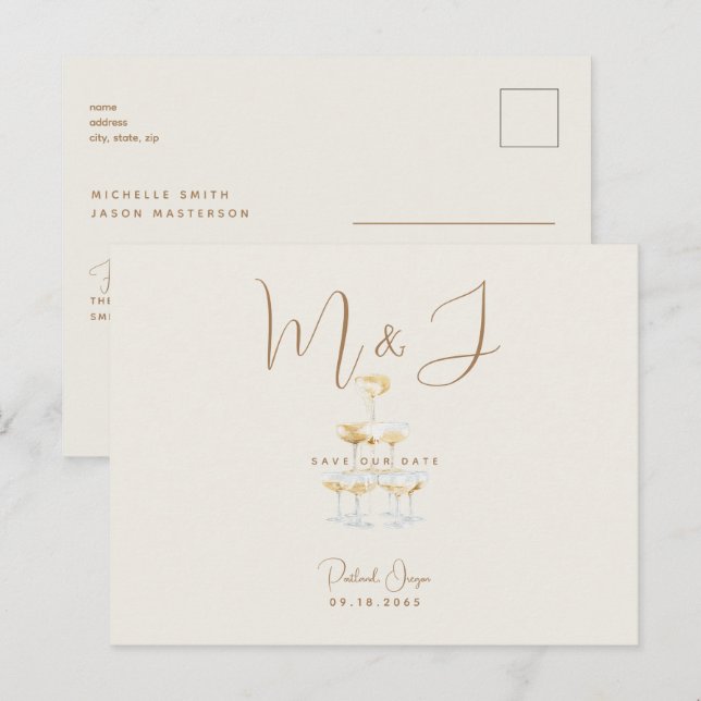 Postal Cartão de Compromisso de Casamento Bege Moderno em (Frente/Verso)
