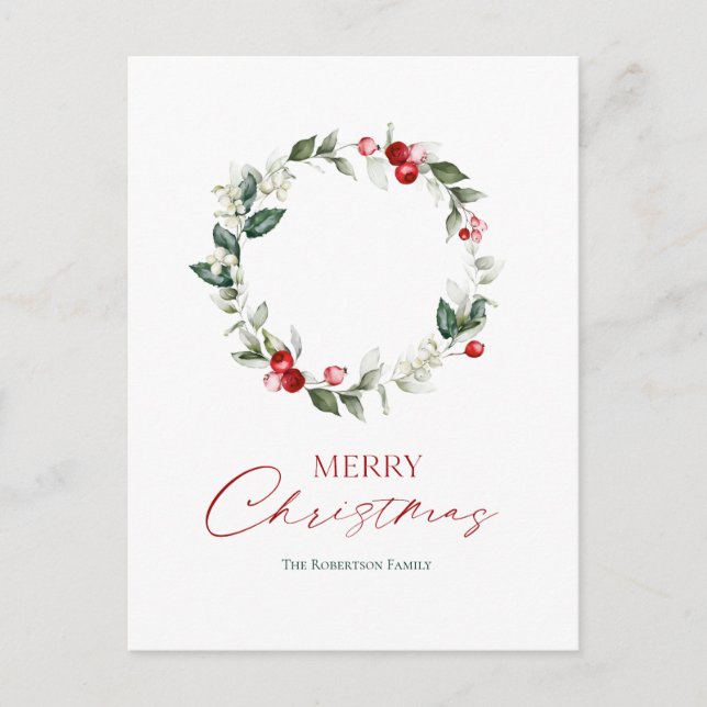 Postal Cartão de Coroa de Natal Elegante (Frente)