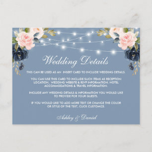 Postal Cartão de Detalhes de Casamento de Luzes Azuis, Fl