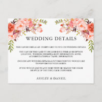 Cartão de Detalhes de Casamento Floral de Coral de