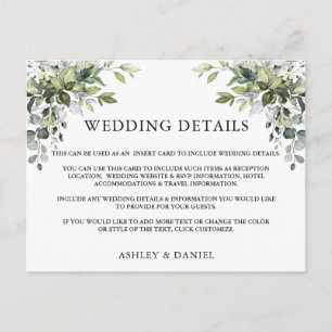 Postal Cartão de Detalhes do Casamento Verde Elegante Mod