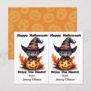 Postal Cartão de Dia das Bruxas da Festa de Chapéu de Gat